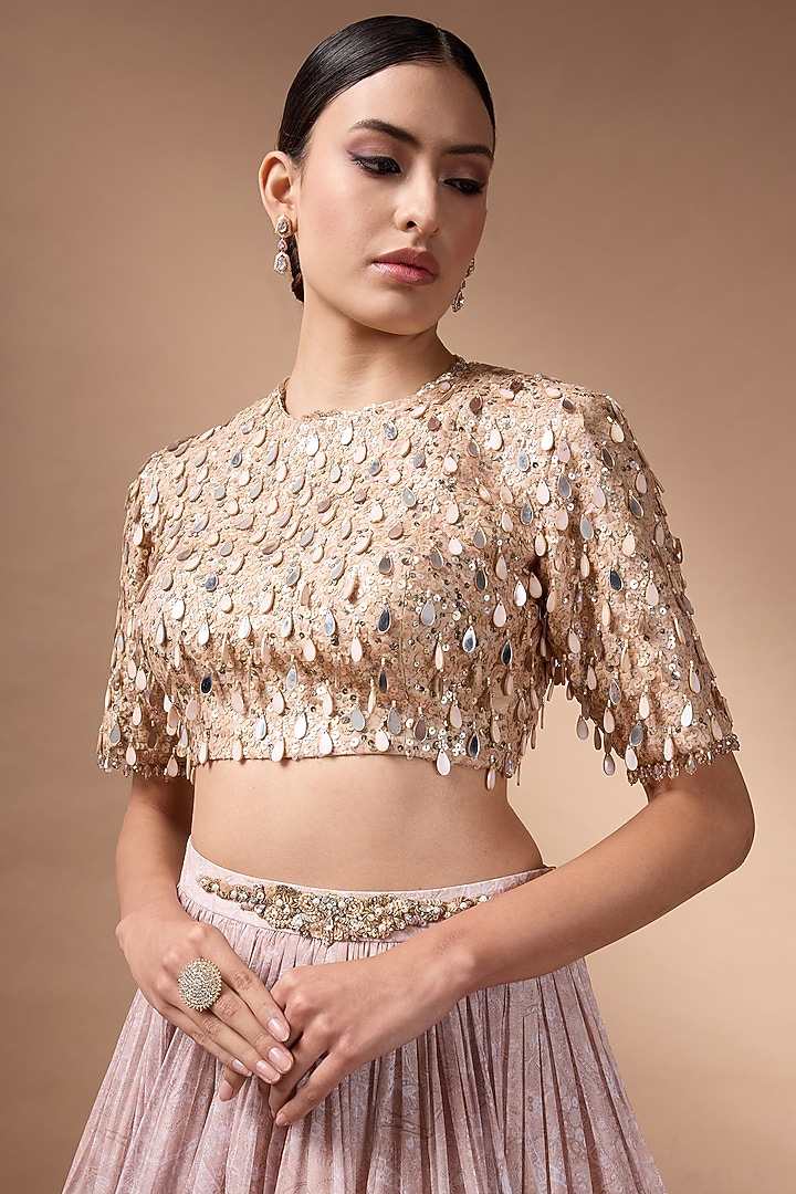 Beige Organza Printed Wedding Lehenga Set by Rocky Star at Pernia's Pop Up Shop