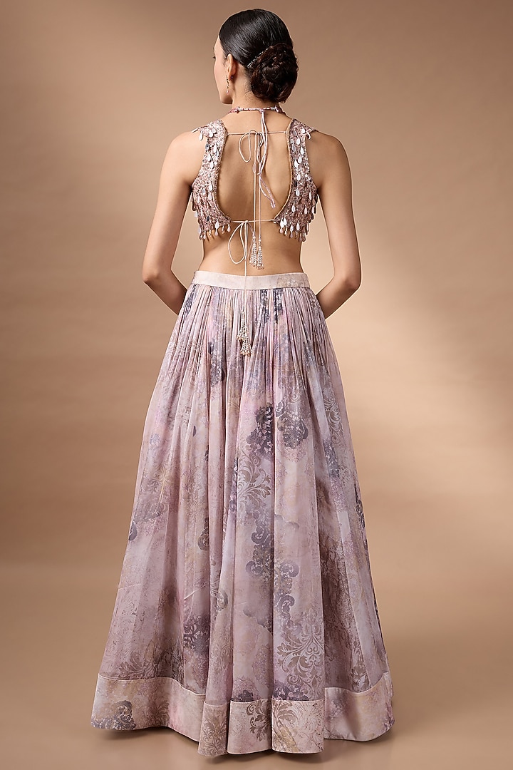 Pink Organza Floral Printed Wedding Lehenga Set by Rocky Star at Pernia's Pop Up Shop