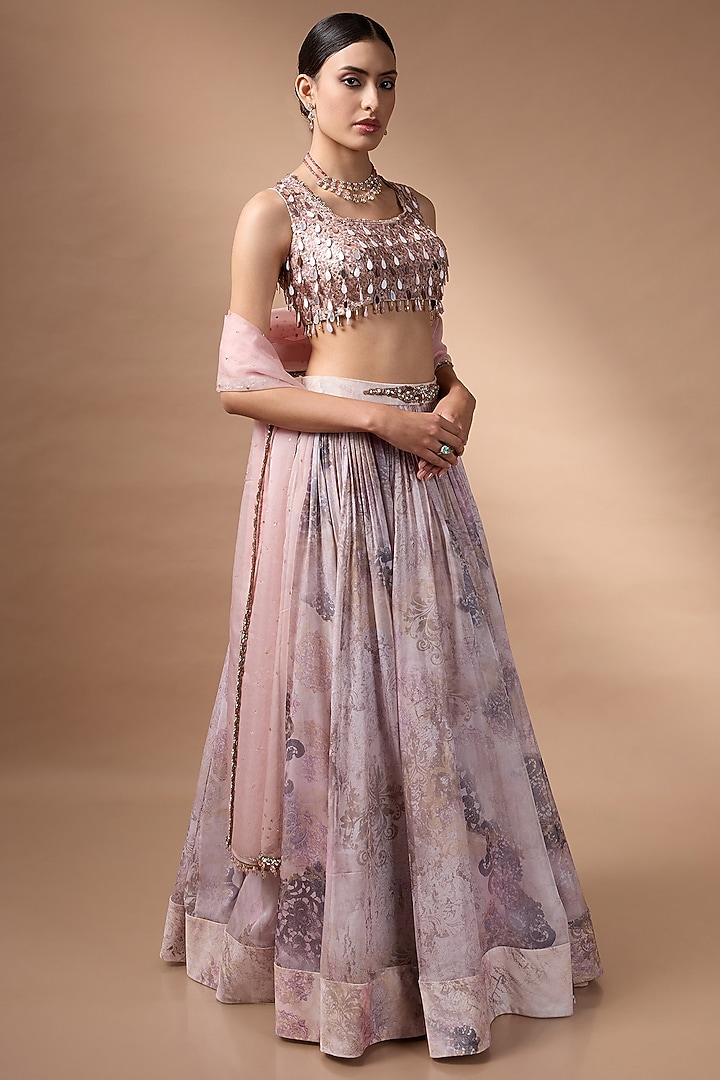Pink Organza Floral Printed Wedding Lehenga Set by Rocky Star at Pernia's Pop Up Shop