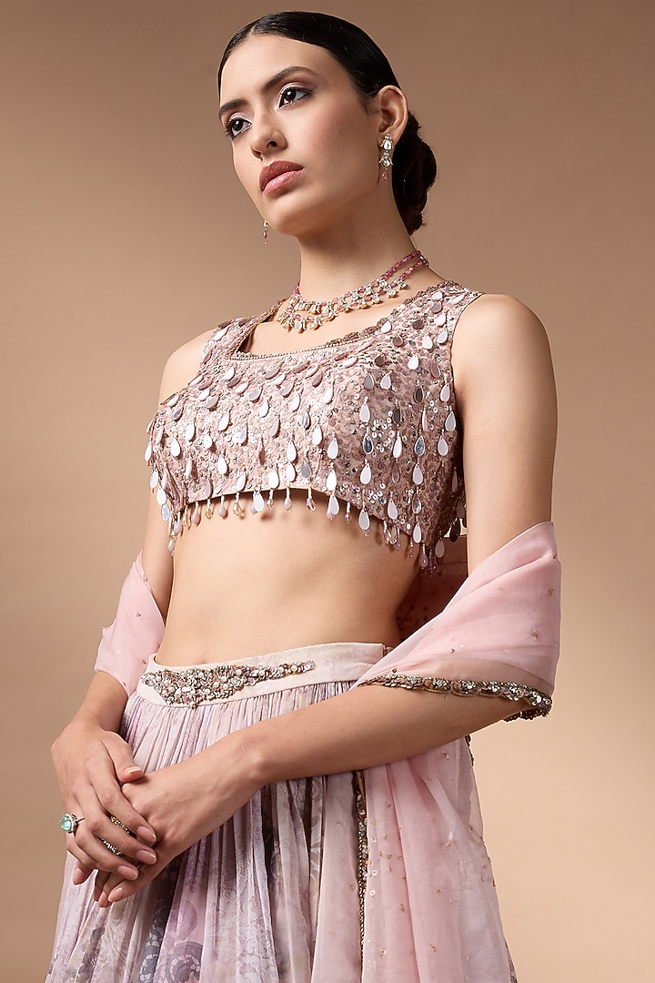 Pink Organza Floral Printed Wedding Lehenga Set by Rocky Star at Pernia's Pop Up Shop