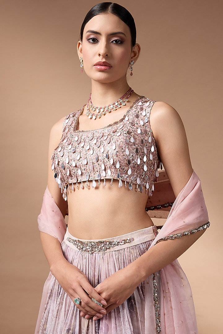 Pink Organza Floral Printed Wedding Lehenga Set by Rocky Star at Pernia's Pop Up Shop