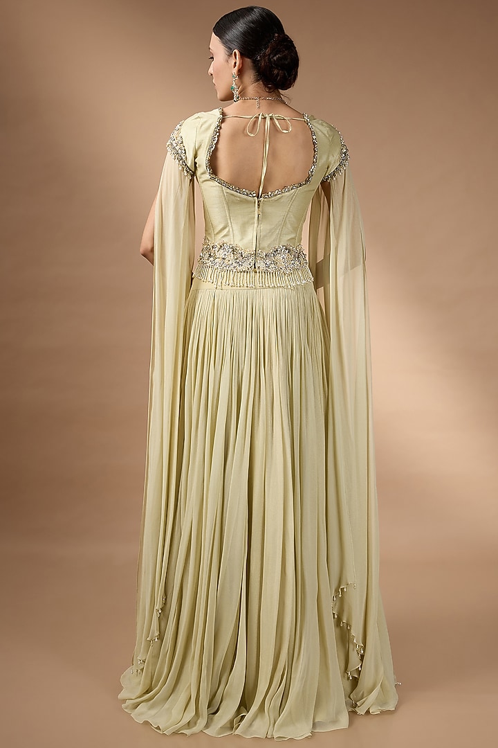 Pale Yellow Metallic Georgette Embroidered Skirt Set by Rocky Star at Pernia's Pop Up Shop
