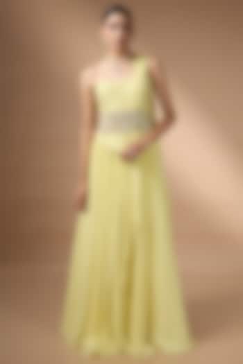 Yellow Metallic Georgette Embellished Skirt Set by Rocky Star at Pernia's Pop Up Shop