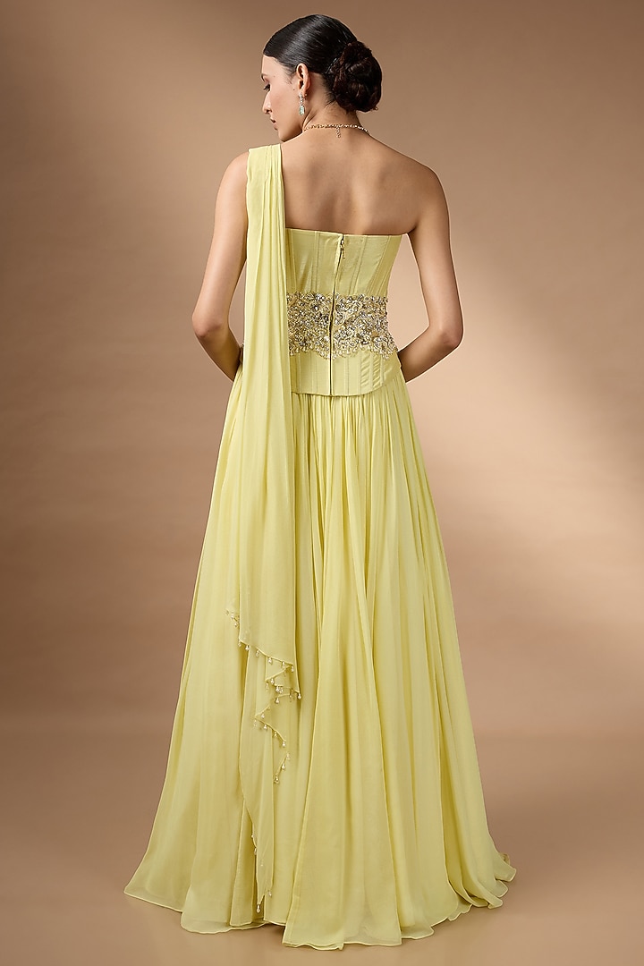 Yellow Metallic Georgette Embellished Skirt Set by Rocky Star at Pernia's Pop Up Shop