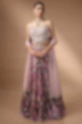 Soft Pink Organza Floral Printed Wedding Lehenga Set by Rocky Star at Pernia's Pop Up Shop