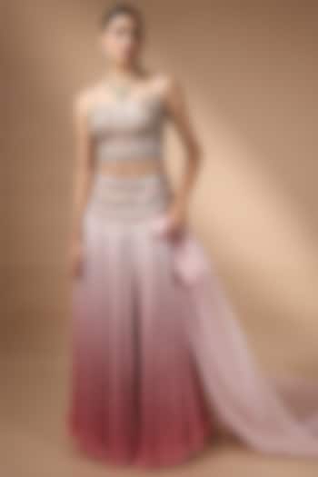 Pink Ombre Raw Silk Bead Embroidered Wedding Lehenga Set by Rocky Star at Pernia's Pop Up Shop