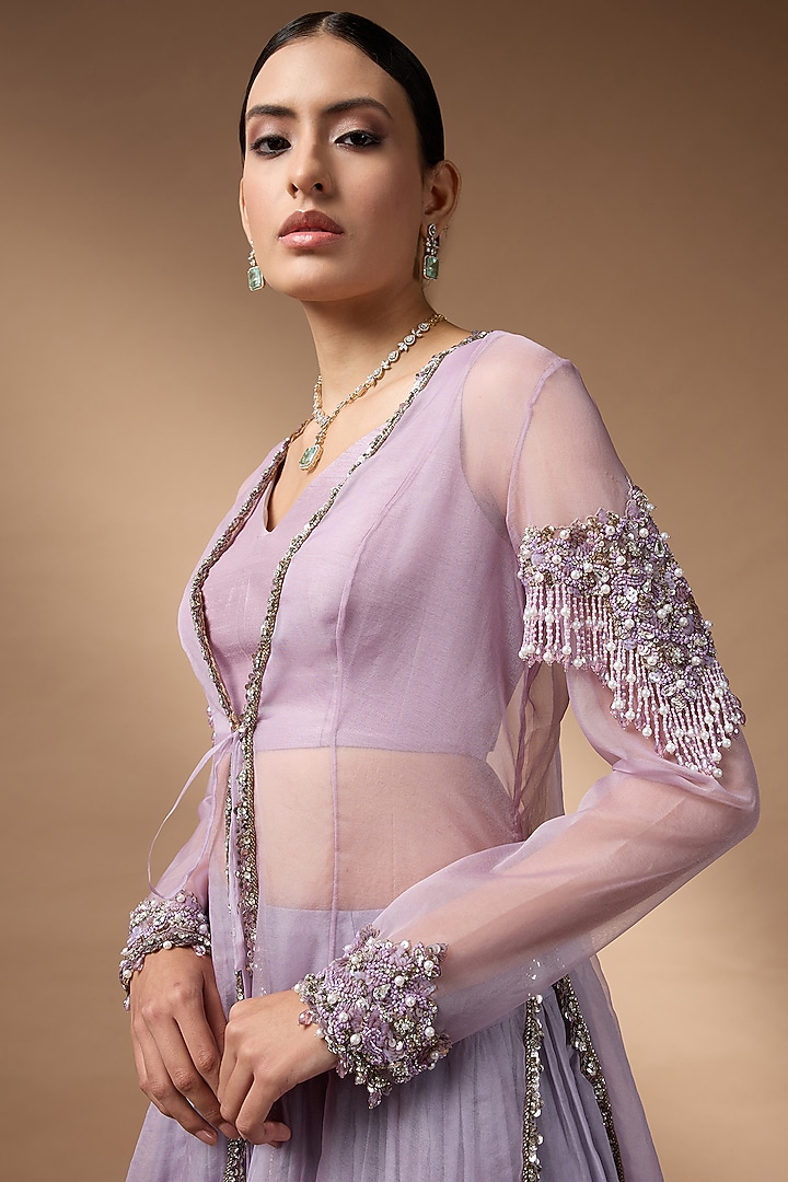 Purple & Orange Ombre Organza Hand Embroidered Wedding Lehenga Set by Rocky Star at Pernia's Pop Up Shop