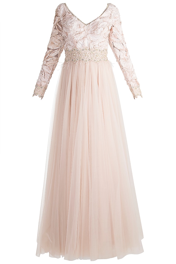 Beige Embroidered Gown by Rocky Star