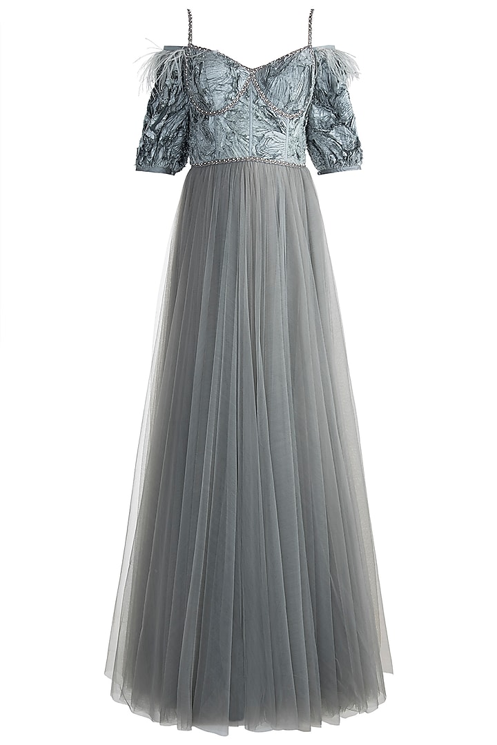 Grey Embroidered Gown by Rocky Star