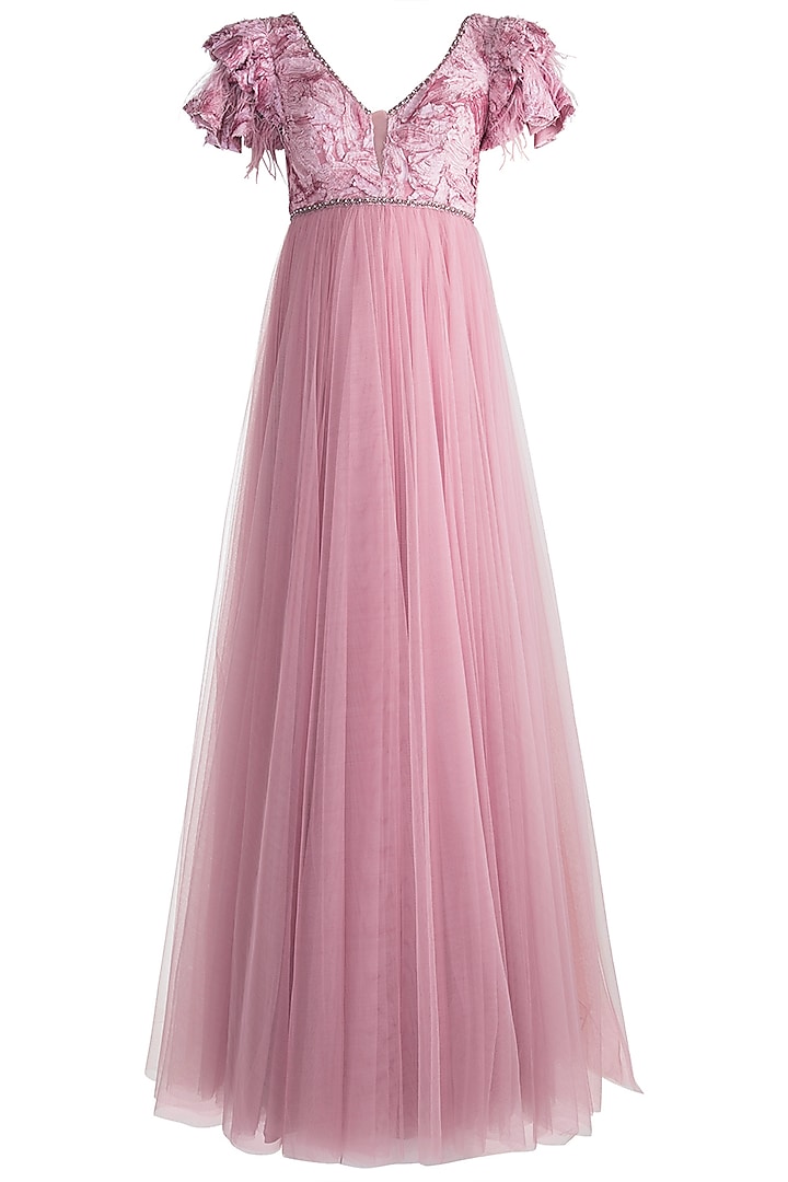 Pink Embroidered Gown by Rocky Star