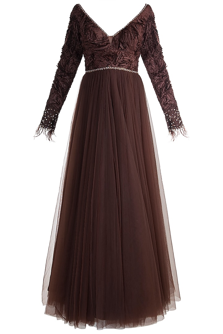 Brown Embroidered Gown by Rocky Star