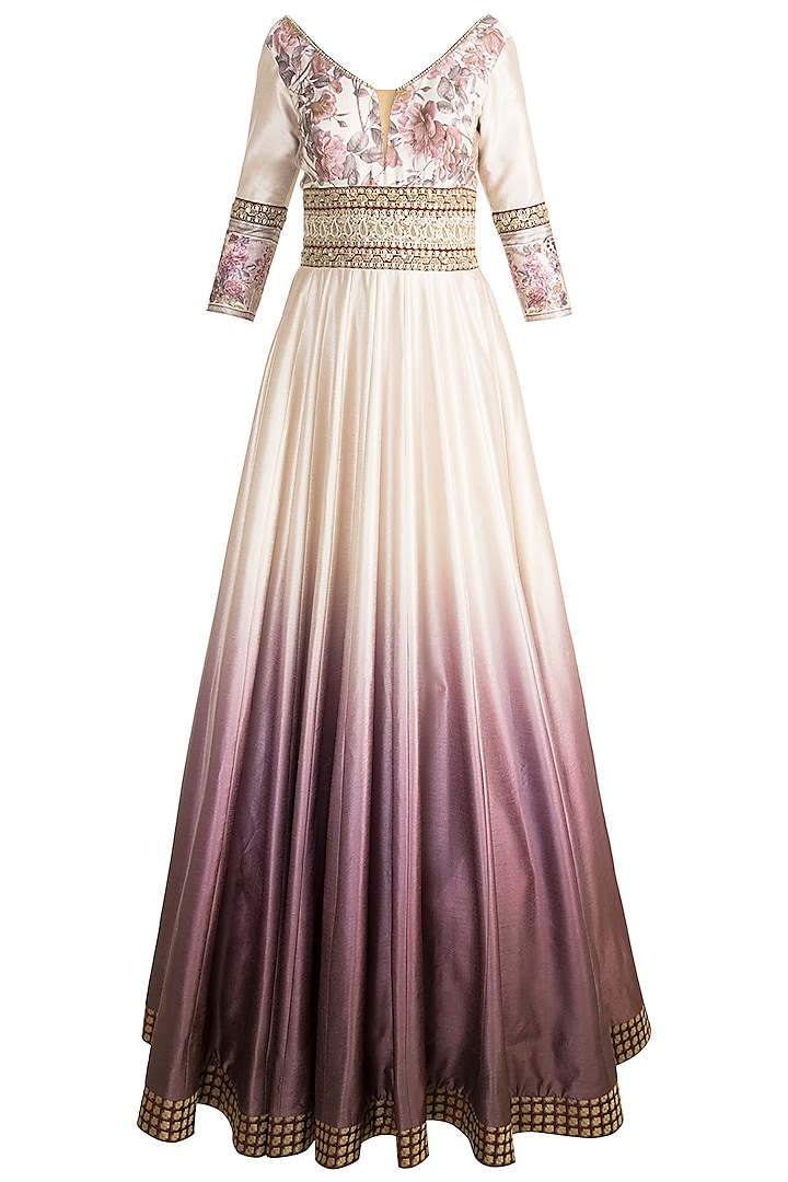 Pink Embroidered & Digital Printed Gown by Rocky Star