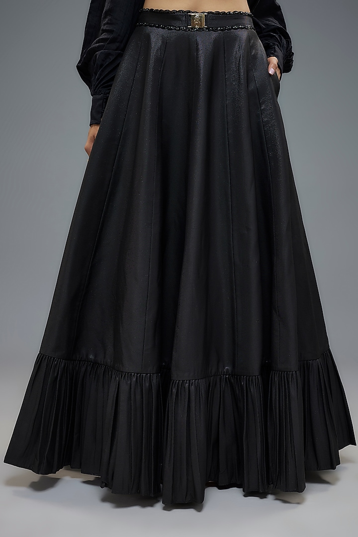 Black Raw Silk Frilled Wedding Lehenga Set by Rocky Star at Pernia's Pop Up Shop