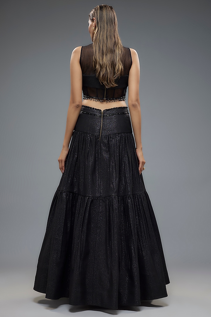Blacks Poly Lurex & Net Wedding Lehenga Set by Rocky Star at Pernia's Pop Up Shop