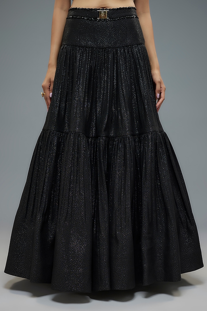 Blacks Poly Lurex & Net Wedding Lehenga Set by Rocky Star at Pernia's Pop Up Shop