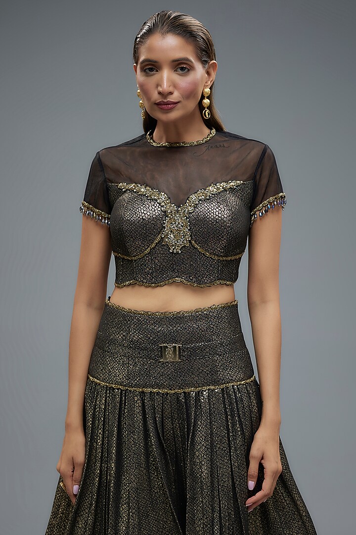 Gold Poly Lurex & Net Wedding Lehenga Set by Rocky Star at Pernia's Pop Up Shop