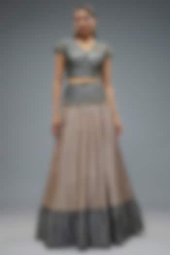 Grey Poly Lurex & Raw Silk Patchwork Wedding Lehenga Set by Rocky Star at Pernia's Pop Up Shop