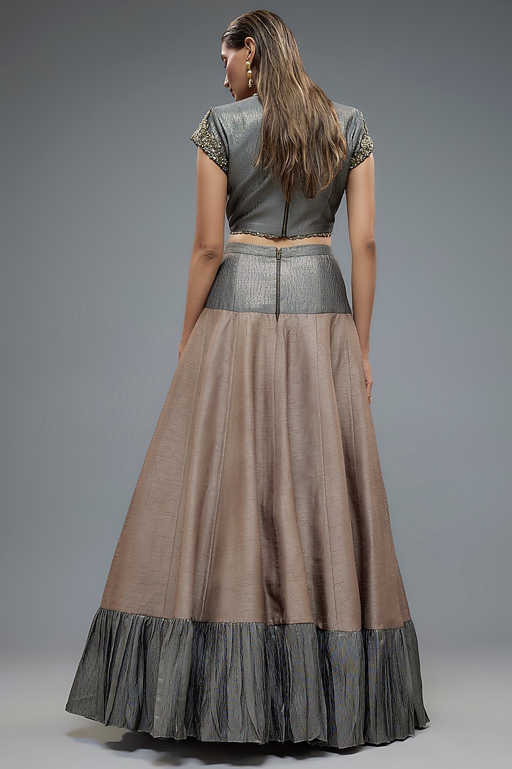 Grey Poly Lurex & Raw Silk Patchwork Wedding Lehenga Set by Rocky Star at Pernia's Pop Up Shop