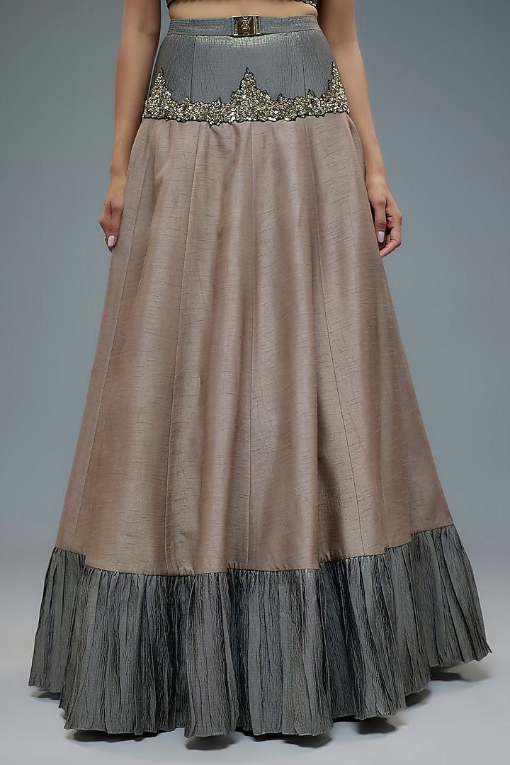 Grey Poly Lurex & Raw Silk Patchwork Wedding Lehenga Set by Rocky Star at Pernia's Pop Up Shop