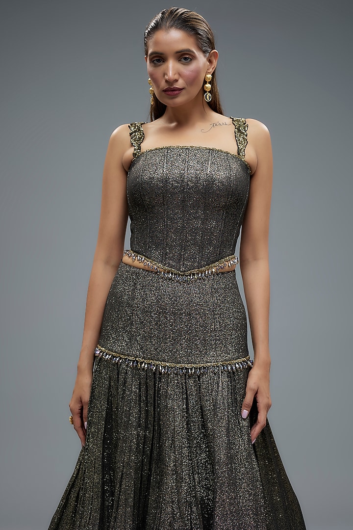 Gold Poly Lurex Wedding Lehenga Set by Rocky Star at Pernia's Pop Up Shop
