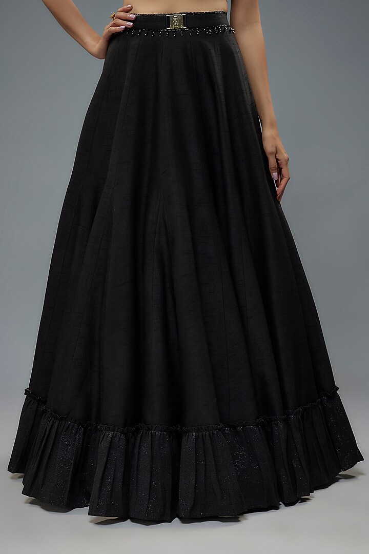 Black Poly Lurex & Raw Silk Flared Corset Wedding Gown by Rocky Star at Pernia's Pop Up Shop
