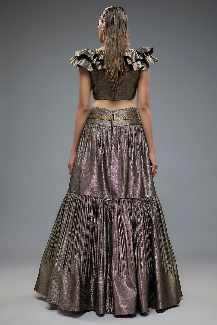 Gold Poly Lurex Wedding Lehenga Set by Rocky Star at Pernia's Pop Up Shop