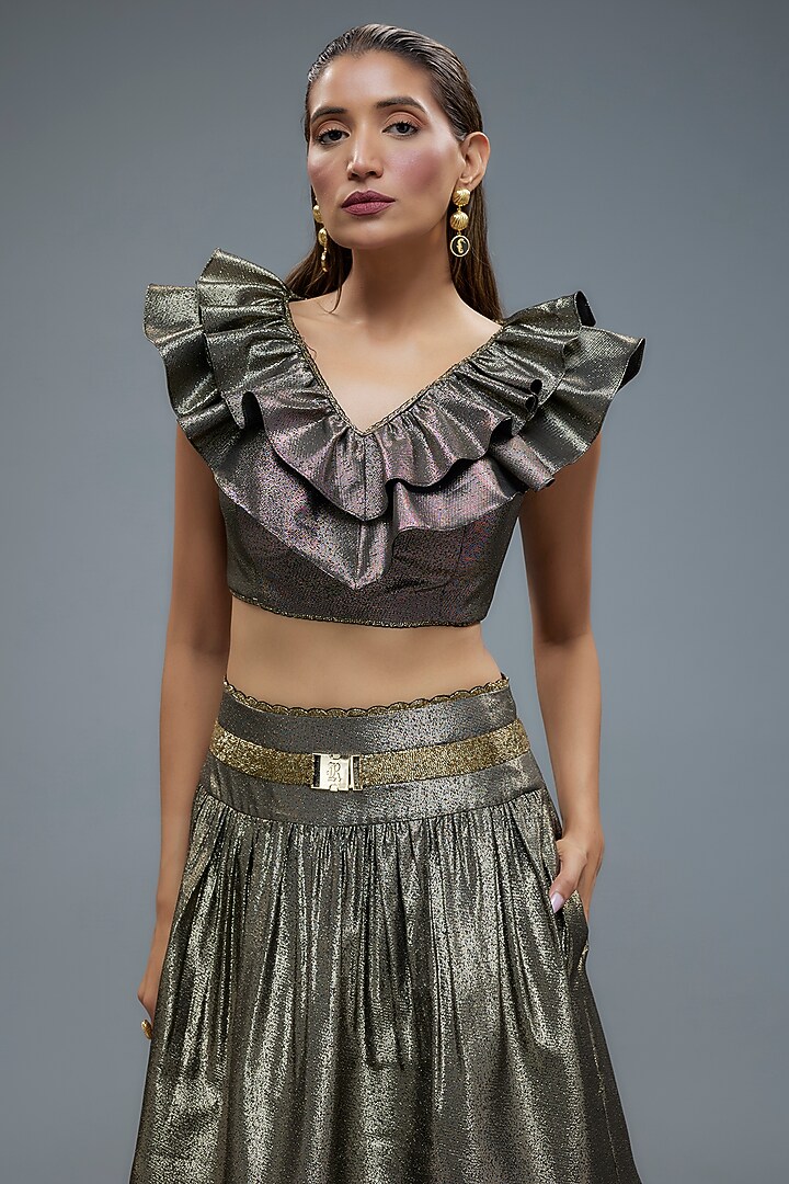 Gold Poly Lurex Wedding Lehenga Set by Rocky Star at Pernia's Pop Up Shop