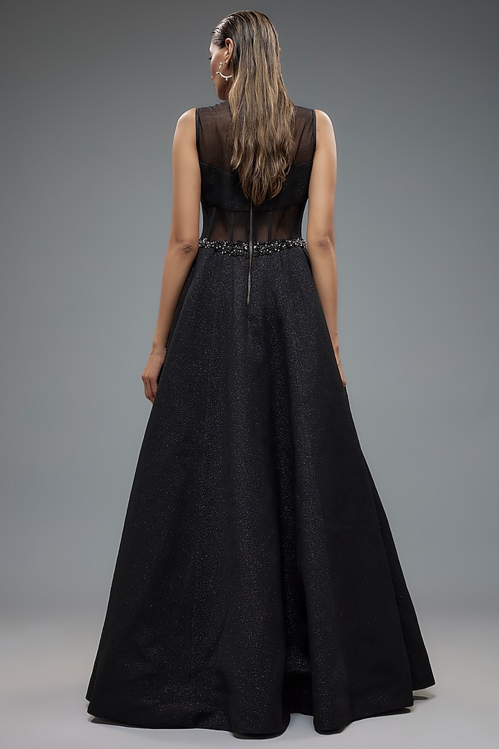 Black Poly Lurex & Net Patchwork Corset Wedding Gown by Rocky Star at Pernia's Pop Up Shop