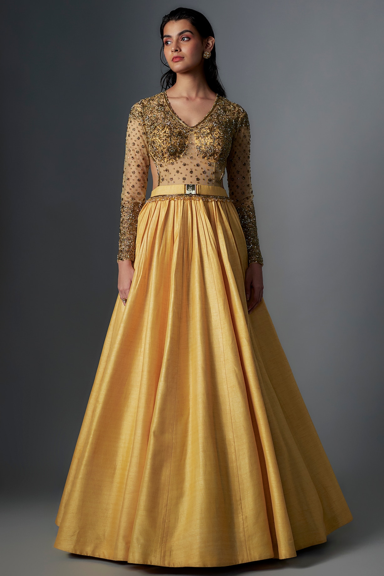 slim fit dress slacks Long Prom Dress 33716 by La Femme main image 1