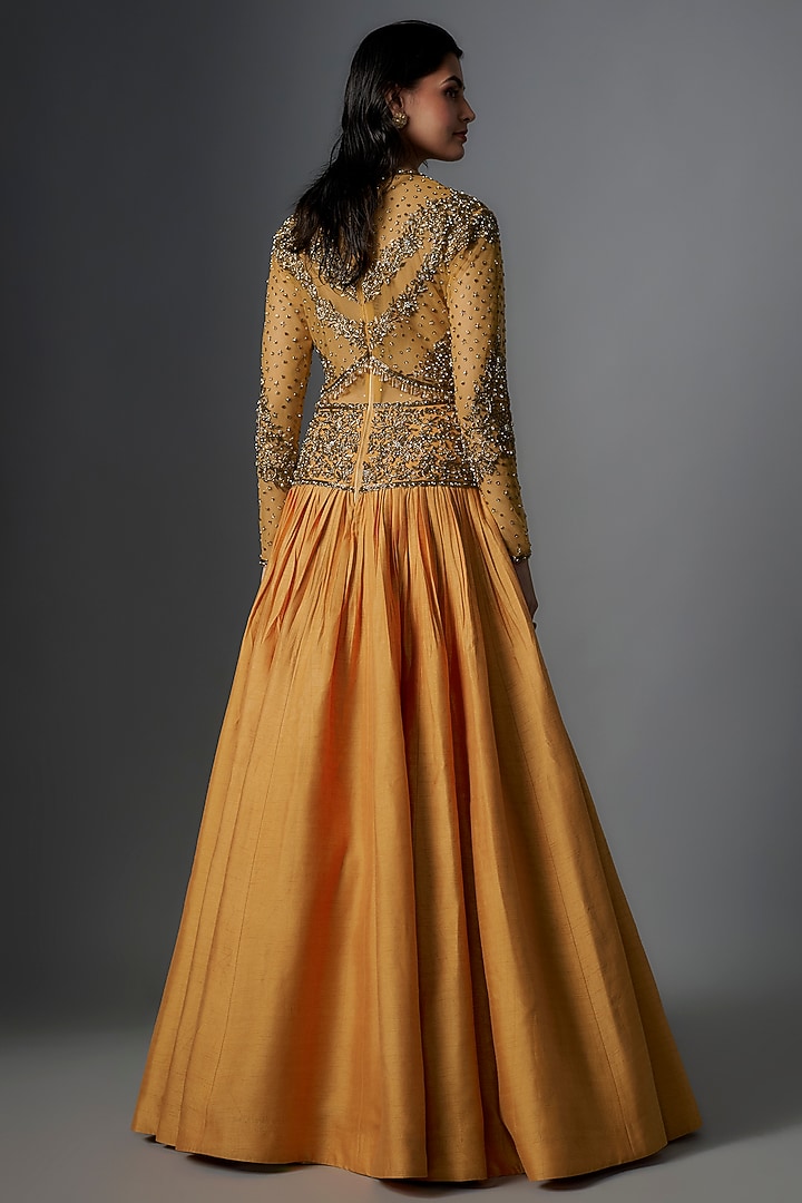 Mustard Raw Silk Gold Embroidered Wedding Gown by Rocky Star at Pernia's Pop Up Shop