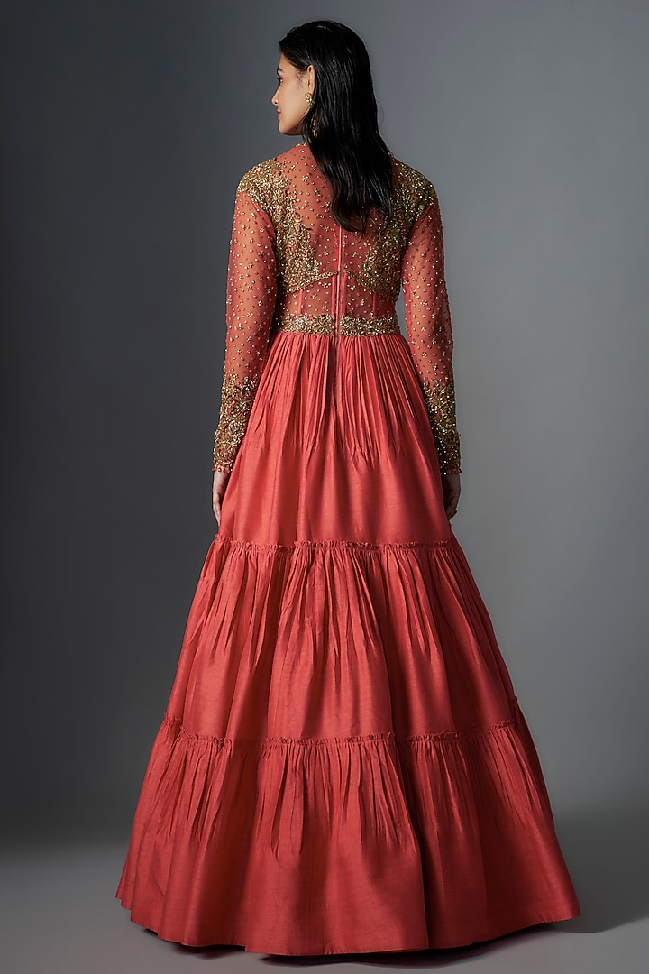 Blood Red Raw Silk Gold Embroidered Wedding Gown by Rocky Star at Pernia's Pop Up Shop