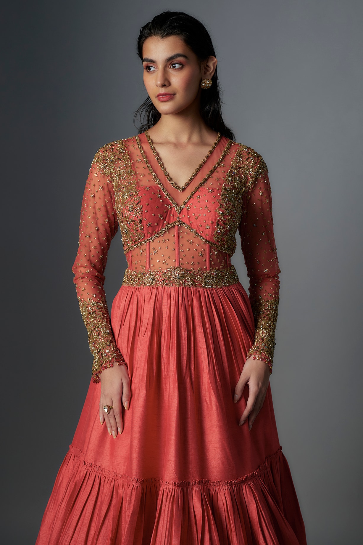 strapless open back dress V-neck Side-slit Long-sleeve Red Sexy Sequin Sheath Prom Dress fg2554 main image 0