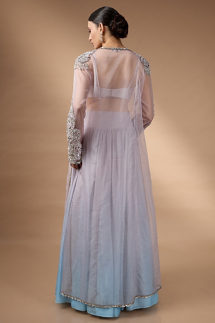 Purple & Blue Raw Silk Embellished Jacket Set by Rocky Star at Pernia's Pop Up Shop