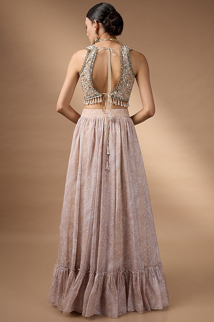 Beige Raw Silk Printed Wedding Lehenga Set by Rocky Star at Pernia's Pop Up Shop