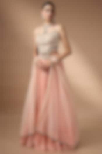 Orange Raw Silk Printed Pleated Wedding Lehenga Set by Rocky Star at Pernia's Pop Up Shop