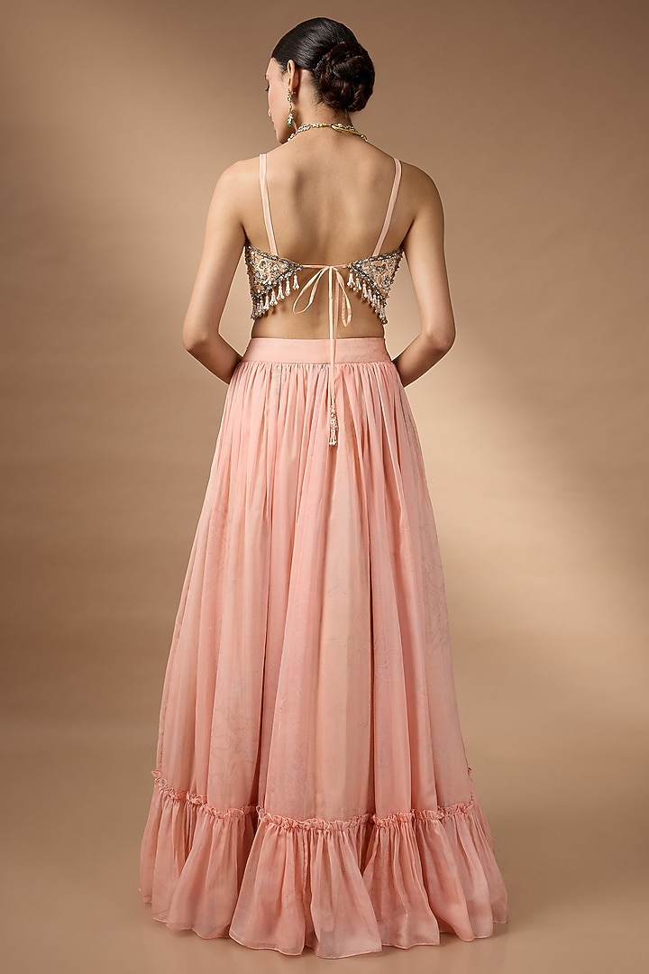 Orange Raw Silk Printed Pleated Wedding Lehenga Set by Rocky Star at Pernia's Pop Up Shop