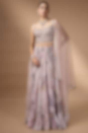 Pink Raw Silk Printed Wedding Lehenga Set by Rocky Star at Pernia's Pop Up Shop