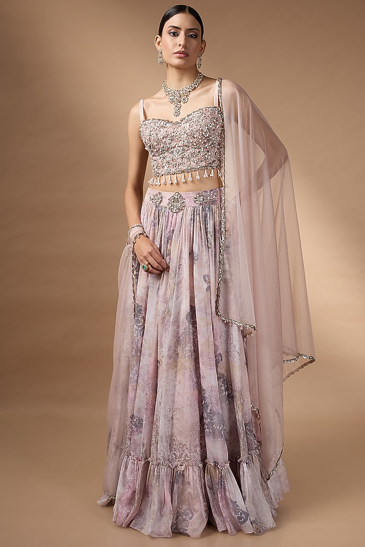 Pink Raw Silk Printed Wedding Lehenga Set by Rocky Star at Pernia's Pop Up Shop