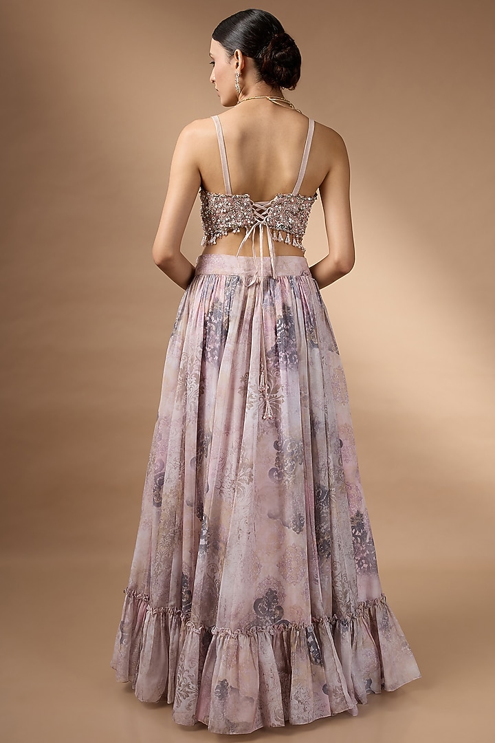 Pink Raw Silk Printed Wedding Lehenga Set by Rocky Star at Pernia's Pop Up Shop