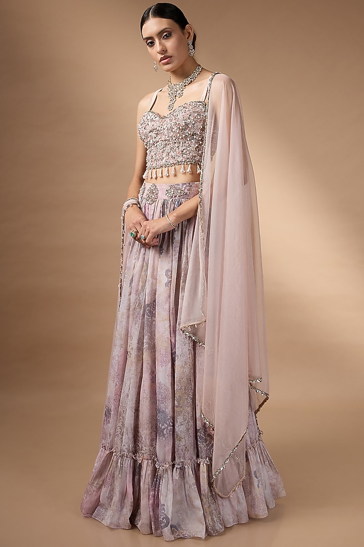 Pink Raw Silk Printed Wedding Lehenga Set by Rocky Star at Pernia's Pop Up Shop