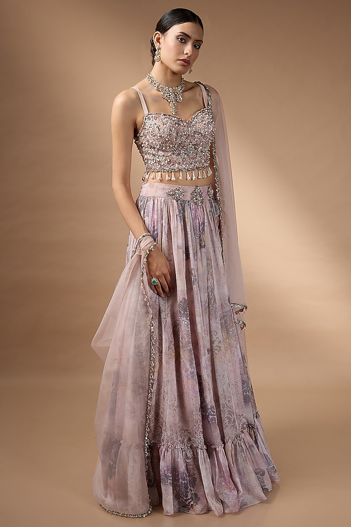 Pink Raw Silk Printed Wedding Lehenga Set by Rocky Star at Pernia's Pop Up Shop
