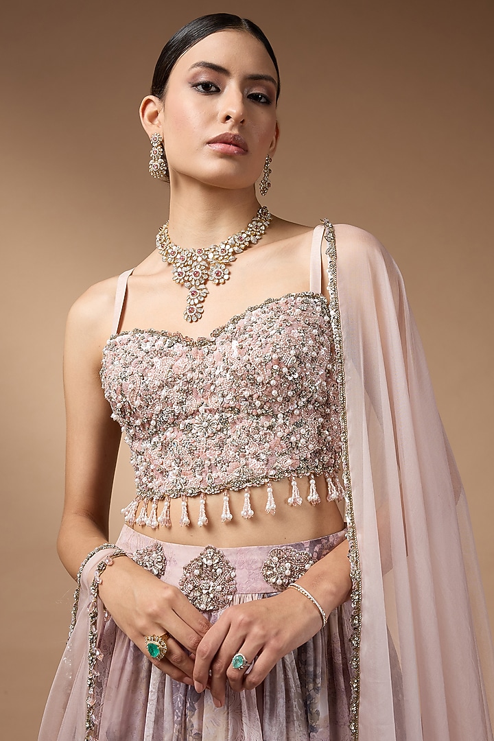 Pink Raw Silk Printed Wedding Lehenga Set by Rocky Star at Pernia's Pop Up Shop
