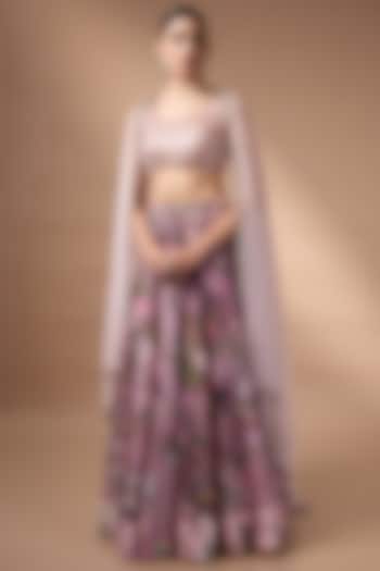 Pink Raw Silk Floral Printed Wedding Lehenga Set by Rocky Star at Pernia's Pop Up Shop