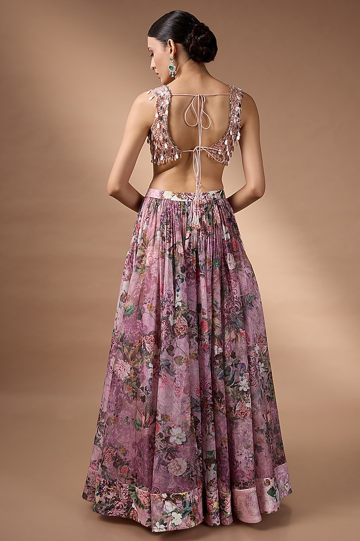Pink Raw Silk Floral Printed Wedding Lehenga Set by Rocky Star at Pernia's Pop Up Shop