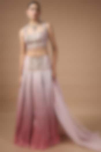 Pink Ombre Raw Silk Bead Embroidered Wedding Lehenga Set by Rocky Star at Pernia's Pop Up Shop