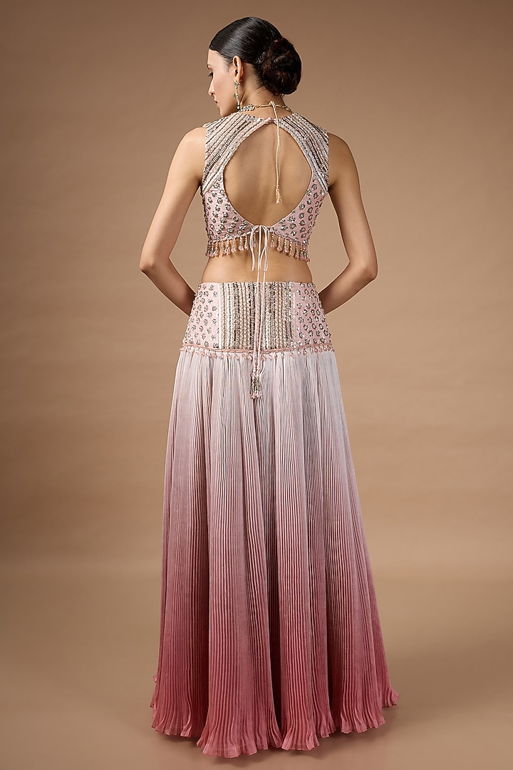Pink Ombre Raw Silk Bead Embroidered Wedding Lehenga Set by Rocky Star at Pernia's Pop Up Shop