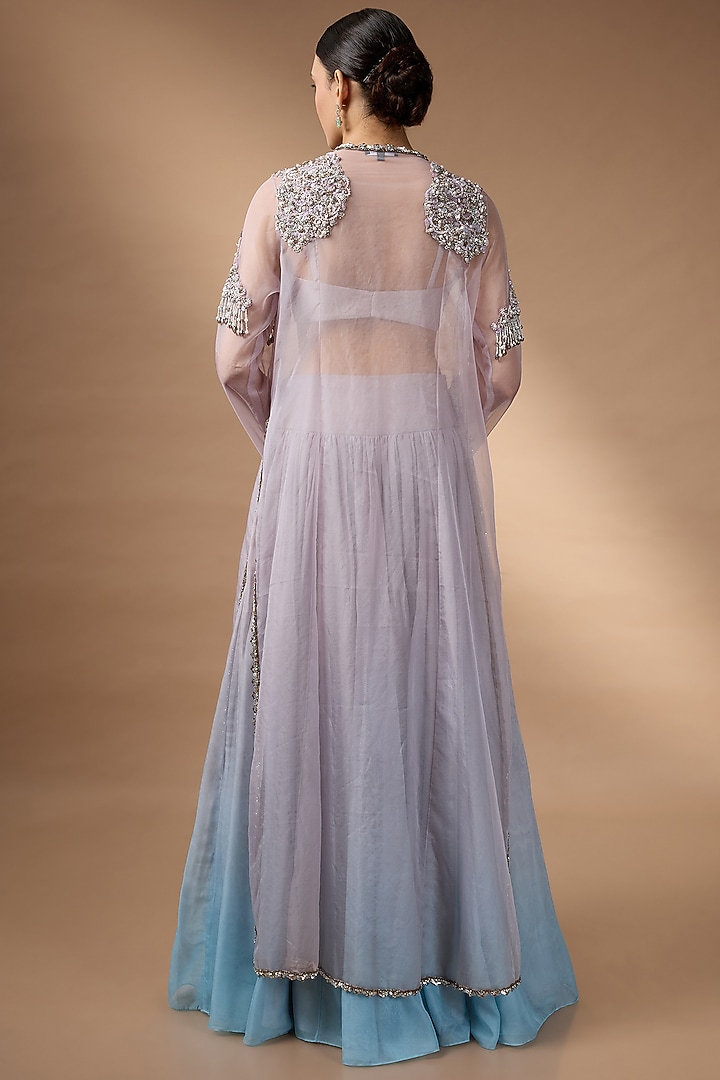 Purple & Blue Raw Silk Embellished Jacket Bridal Lehenga Set by Rocky Star at Pernia's Pop Up Shop