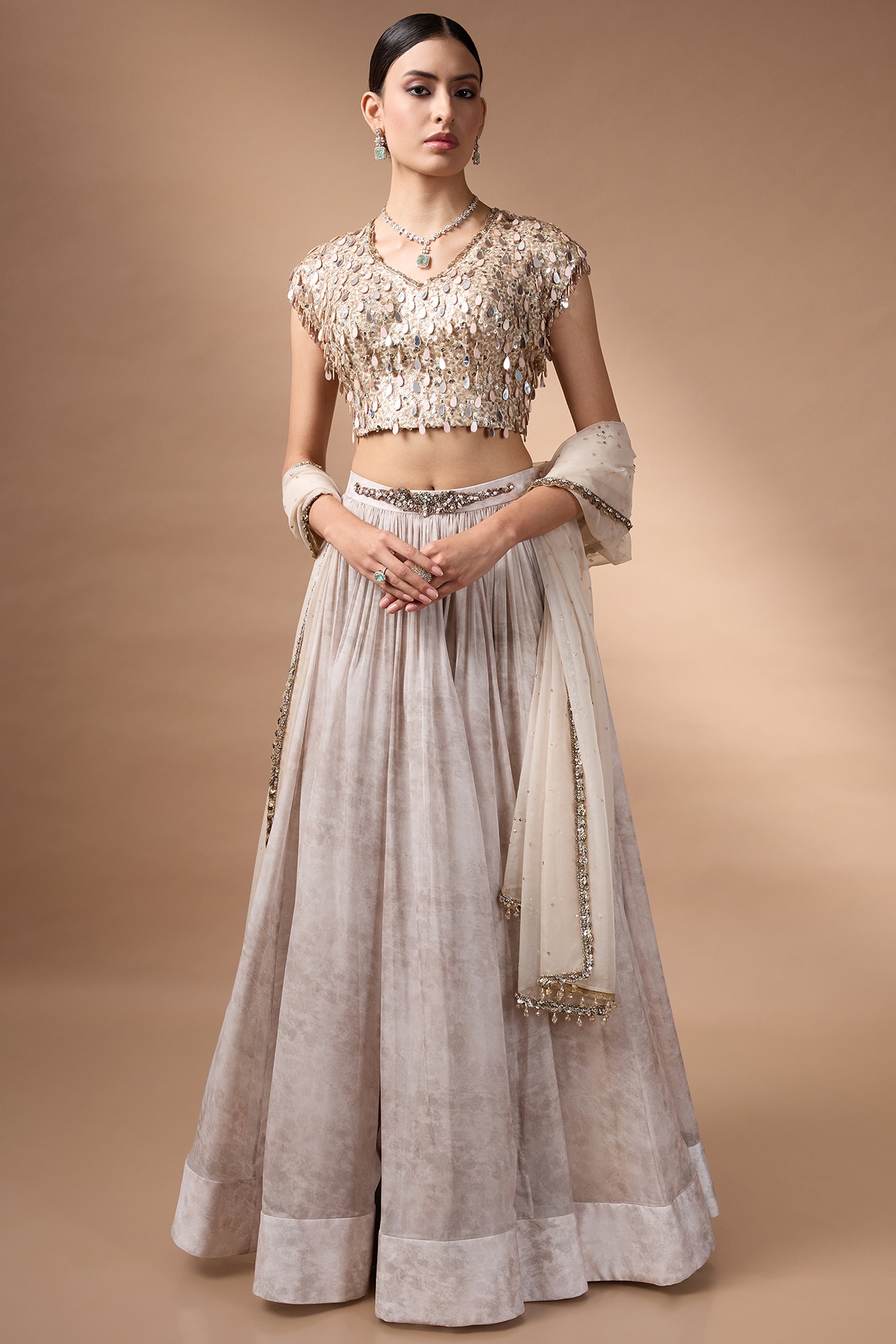 Rocky Star Ivory-Beige Raw Silk Printed Lehenga Set