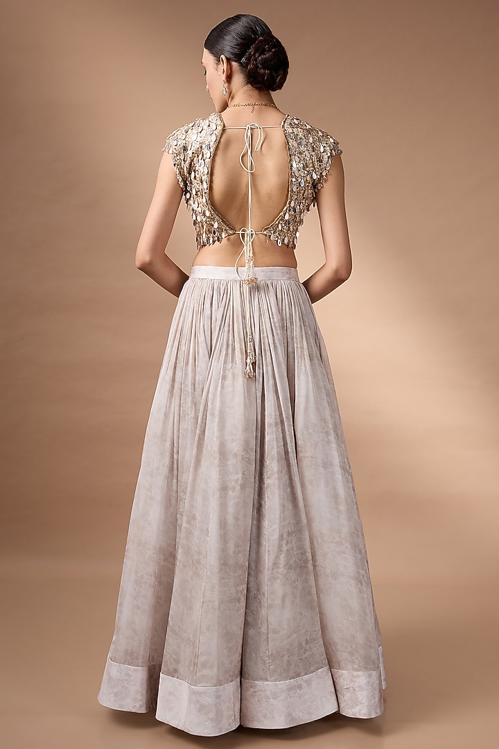 Ivory-Beige Raw Silk Printed Wedding Lehenga Set by Rocky Star at Pernia's Pop Up Shop