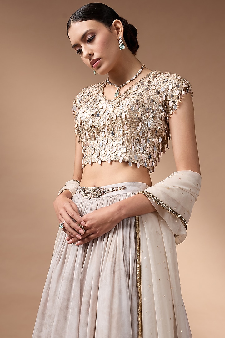Ivory-Beige Raw Silk Printed Wedding Lehenga Set by Rocky Star at Pernia's Pop Up Shop